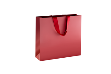 Mockup of a red paper bag without logo with red fabric handles.
