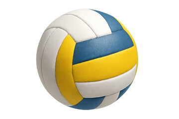 Fototapeta premium Volleyball with blue, yellow, and white panels, representing sport and recreation, on a transparent background