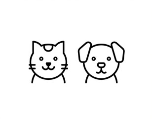 Obraz premium Simple line art icon of cat and dog pets on white background