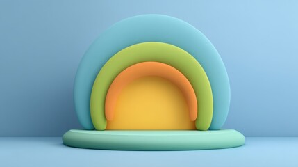 Colorful abstract shapes arranged in a harmonious pattern against a soft blue background for playful design aesthetics and modern creative projects