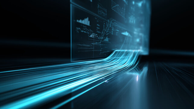 High-speed data stream flowing into a digital interface, representing modern technology and IT solutions for big data analytics