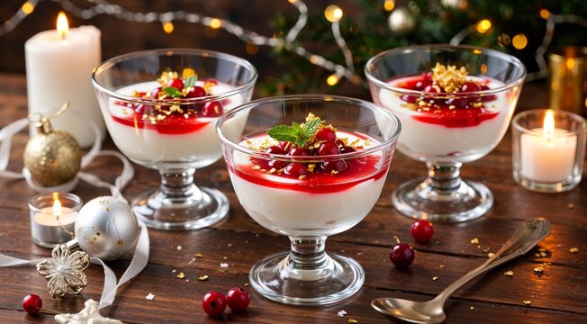 Vanilla Panna Cotta with Berry Compote and Gold Flakes