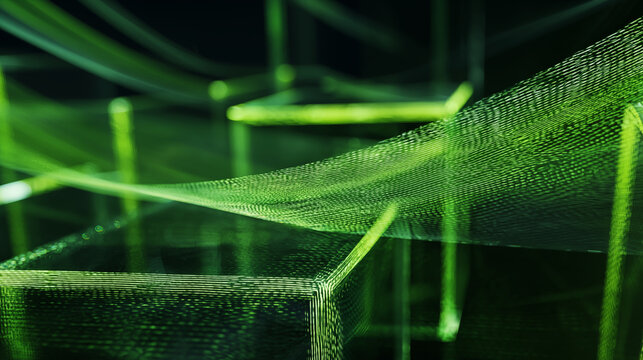 Technology and IT infrastructure depicted in green mesh with dynamic perspective, showcasing modern network solutions - Powered by Adobe