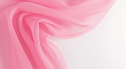 Graceful Pink Chiffon Fabric Draped Artfully, Soft Folds and Shadows on White.
