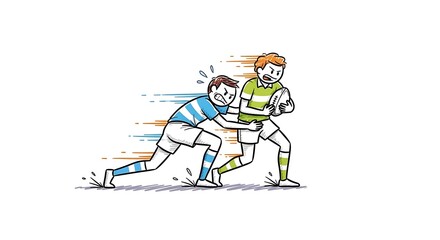 Fototapeta premium Dynamic Rugby Match Illustration - Tackle and Ball Possession.