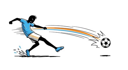 Fototapeta premium Dynamic Soccer Player Kicking Ball with Energy Trails Illustration.