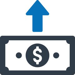 Blue arrow pointing upwards from a dollar bill symbolizing financial growth and increase in value...