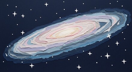 Hand-Drawn Galaxy Illustration - Swirling Pastel Colors and Sparkling Stars in Deep Space.