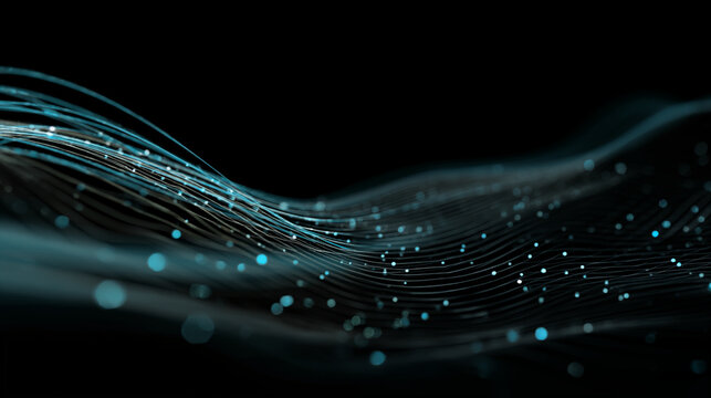 Futuristic digital network wave with glowing particles, an abstract background for technology and IT