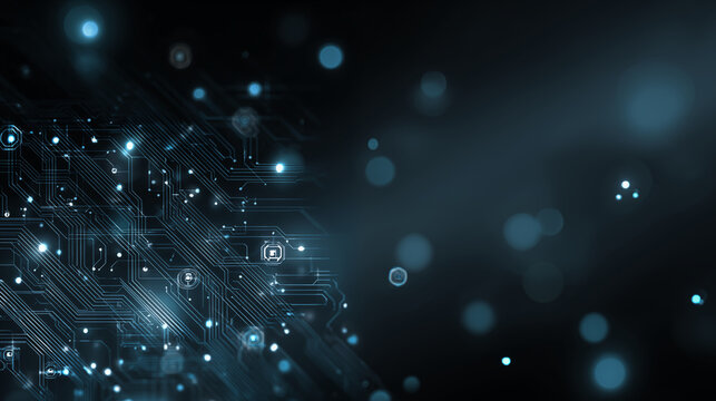 Exploring the digital frontier with advanced technology and IT concepts, featuring a glowing circuit board and abstract data flow