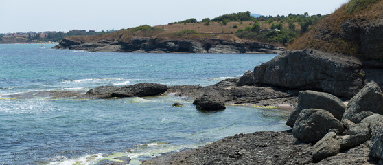 Resorts in Bulgaria. Kiten, Burgas Province, Bulgaria. The Black Sea coast, made of sedimentary rocks.