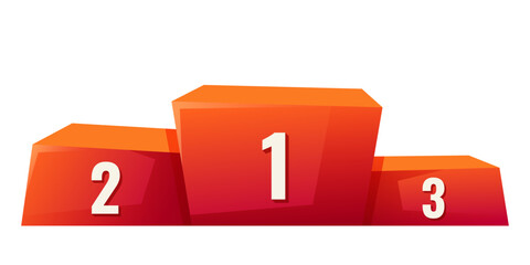 A three tiered podium in vibrant red color. The first tier is the highest, marked with the number 1. The second and third tiers are lower, marked with 2 and 3 respectively.