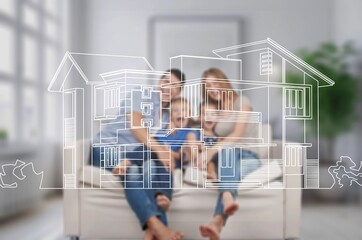 A happy young family with house interface