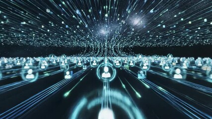 Futuristic Digital Cityscape with Data Streams and Starry Sky.