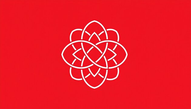 Traditional Chinese knot ornament on red background, modern minimalist design