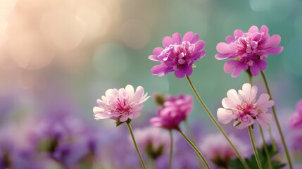 Obraz premium Beautiful pink and white flowers blooming in a garden with soft blurred background, capturing the essence of nature's colorful beauty and tranquility