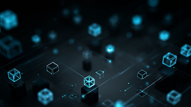 Abstract technology background with interconnected cubes, representing IT and digital networks in a futuristic concept