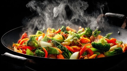 Stir-fried vegetables in wok