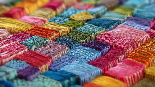 Closemedium perspective highlighting the process of layering multiple embroidery stitches to build rich dimensional textile art.