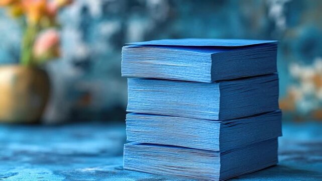 A collection of books stacked on a table surface, ready for reading or study