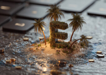 Tropical Island Letter E, Miniature Scene