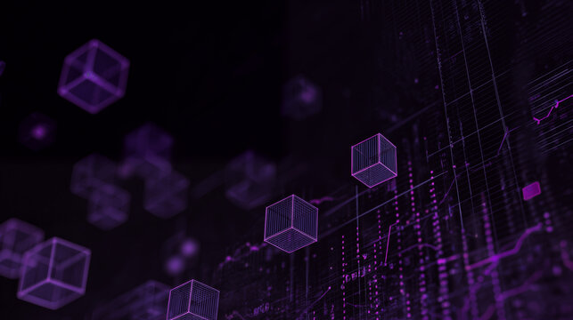 Dynamic visualization of cutting-edge technology and IT systems abstract data cubes floating in a complex digital network background, representing advanced connectivity and information flow - Powered by Adobe