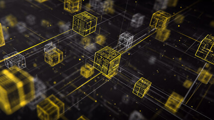 Abstract Technology and IT Network with Interconnected Cubes in a Digital Space