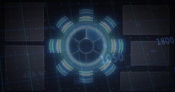 Naklejki Pulsing central HUD showing ringed reticle and ticks in virtual console with six bars, panels