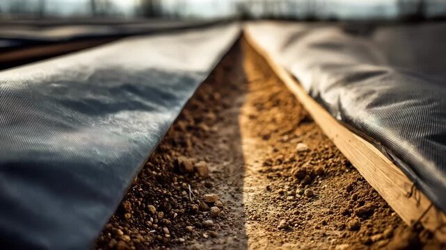 Medium shot of subsurface drip tape installed beneath soil delivering water directly to plant roots for efficient irrigation in agricultural fields.