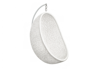 White hanging egg chair with textured surface providing modern design and comfort, cutout on transparent background