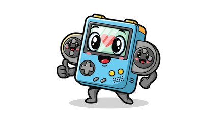 Fototapeta premium Cartoon Game Console Character with Heart Eyes and Controller Arms