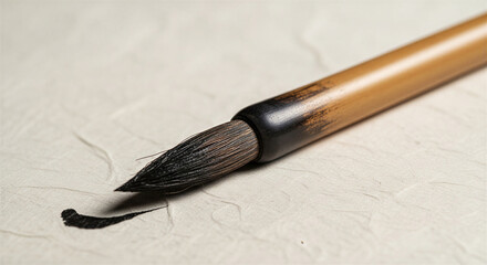 Japanese calligraphy brush on textured rice paper for creative workshop or zen lifestyle blog