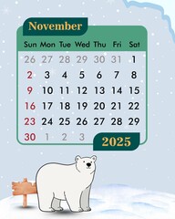 November calendar with snow theme
