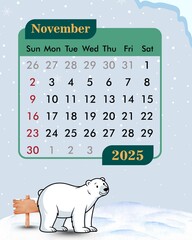 November calendar with snow theme