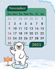 November calendar with snow theme