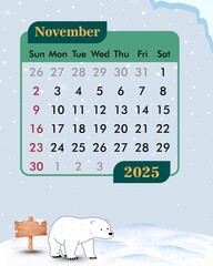 November calendar with snow theme