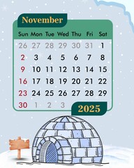 November calendar with snow theme