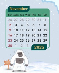 November calendar with snow theme