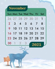 November calendar with snow theme
