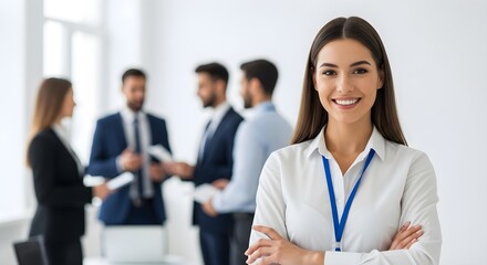 Smiling Businesswoman in Office with Team, Professional and Confident Leadership