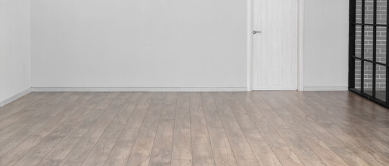 View of big empty room with light wall and door
