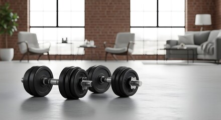 Dumbbells in Modern Living Room for Fitness and Home Gym Inspiration