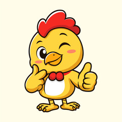 Cartoon chick winks with a thumbs-up