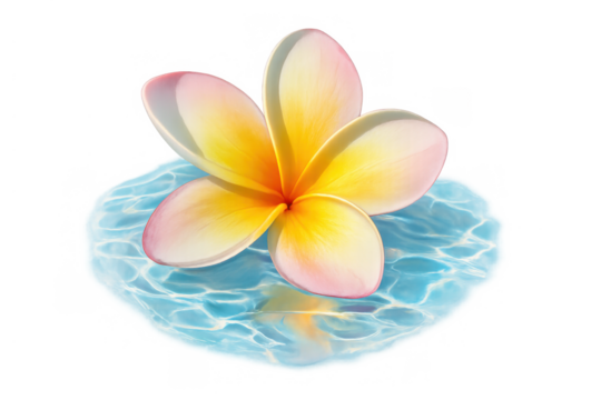 Plumeria flower floating on clear water, creating a tranquil spa and aromatherapy concept with transparent background - Powered by Adobe
