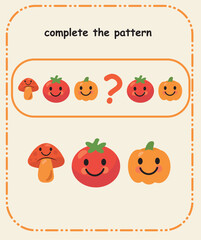 Complete the Pattern  Preschool Sequencing and Logical Thinking Skill Sheet