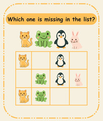 Which One Is Missing – Preschool Observation and Visual Discrimination Skill Sheet