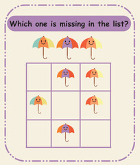 Which One Is Missing – Preschool Observation and Visual Discrimination Skill Sheet