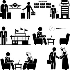 Business Travel and International Meeting Pictogram Icon Set