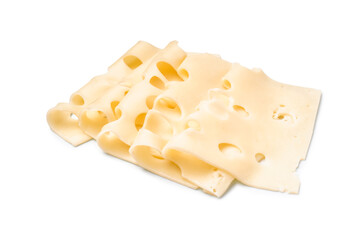 Slices of Swiss cheese on white background