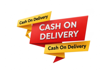 Cash on delivery banner for online shopping. Cash on delivery banner with red and yellow ribbon graphics isolated on transparent background
